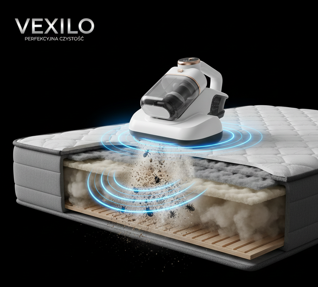 Vexilo AntiMite Pro - Bezprzewodowy odkurzacz sterylizujący do usuwania roztoczy z powierzchni -  Ultrasoniczny, z wibracjami i światłem UV