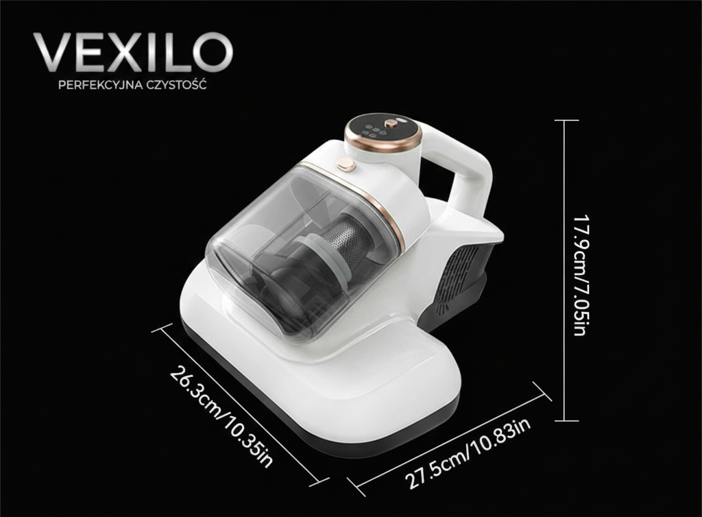 Vexilo AntiMite Pro - Bezprzewodowy odkurzacz sterylizujący do usuwania roztoczy z powierzchni -  Ultrasoniczny, z wibracjami i światłem UV